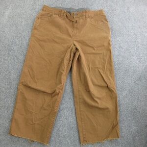 PrAna Pants Mens 38x25 Brown Canvas Workwear Relaxed Fit Raw Hem Cutoff